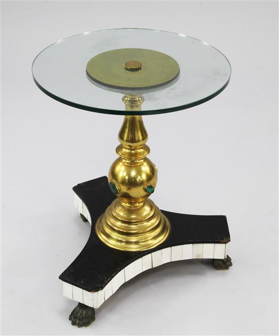 Manner of Anthony Redmile. A circular glass top occasional table, W.1ft 4in.